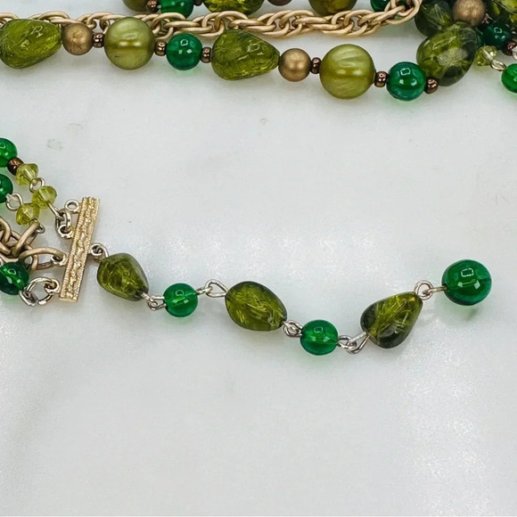 Vintage W. Germany Necklace Green Gold Beaded Multi Strand Graduated Sig… - Picture 4 of 11
